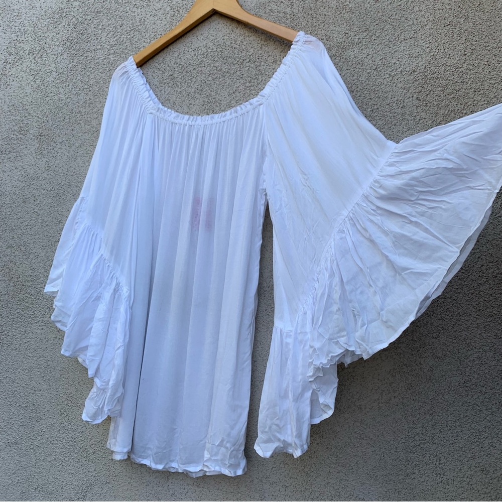 NWT INDAH Boho White Off-Shoulder Swim Cover-Up Tunic Mini Dress size Small - Picture 5 of 8